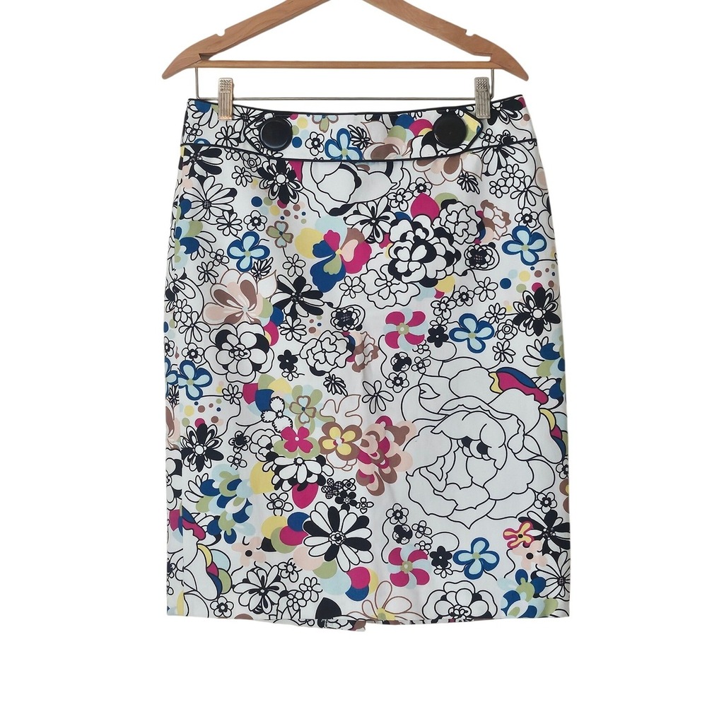 Tibi Floral Pencil Skirt Multi Color Pop Art Cotton Blend Size 8 Mod Retro
